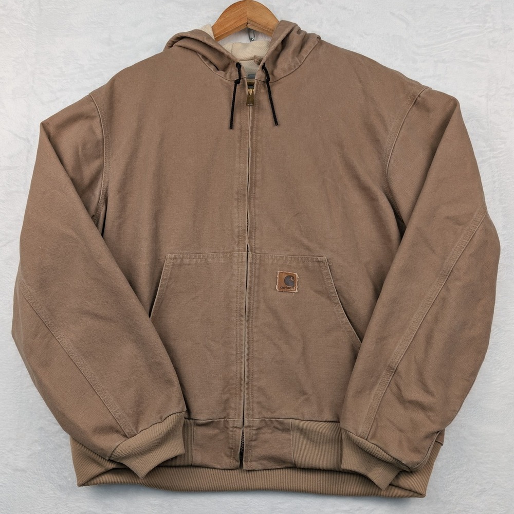 VTG Carhartt Jacket Mens L Brown J167 SDL Duck Canvas Hooded Active Thermal Y2K